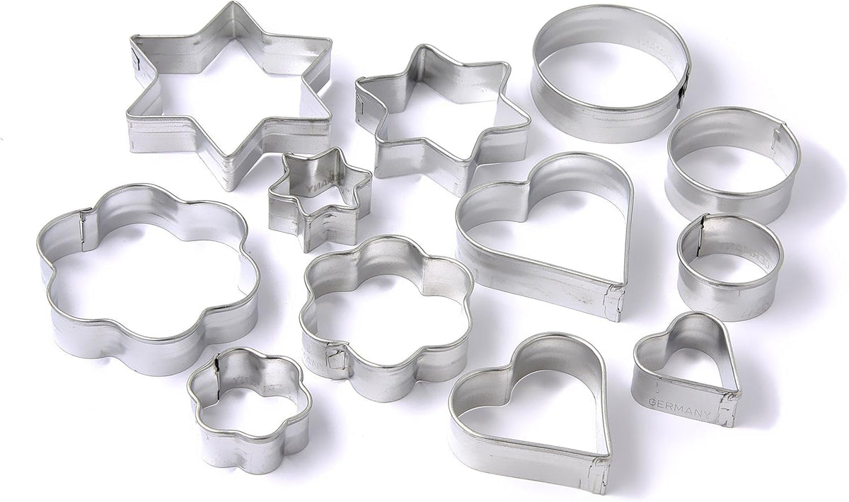 Set de 12 forme pentru fursecuri Zenker, forme pentru fursecuri, biscuiți și fondant, diferite dimensiuni și o varietate de modele, cantitate: 1 x set de 12 piese