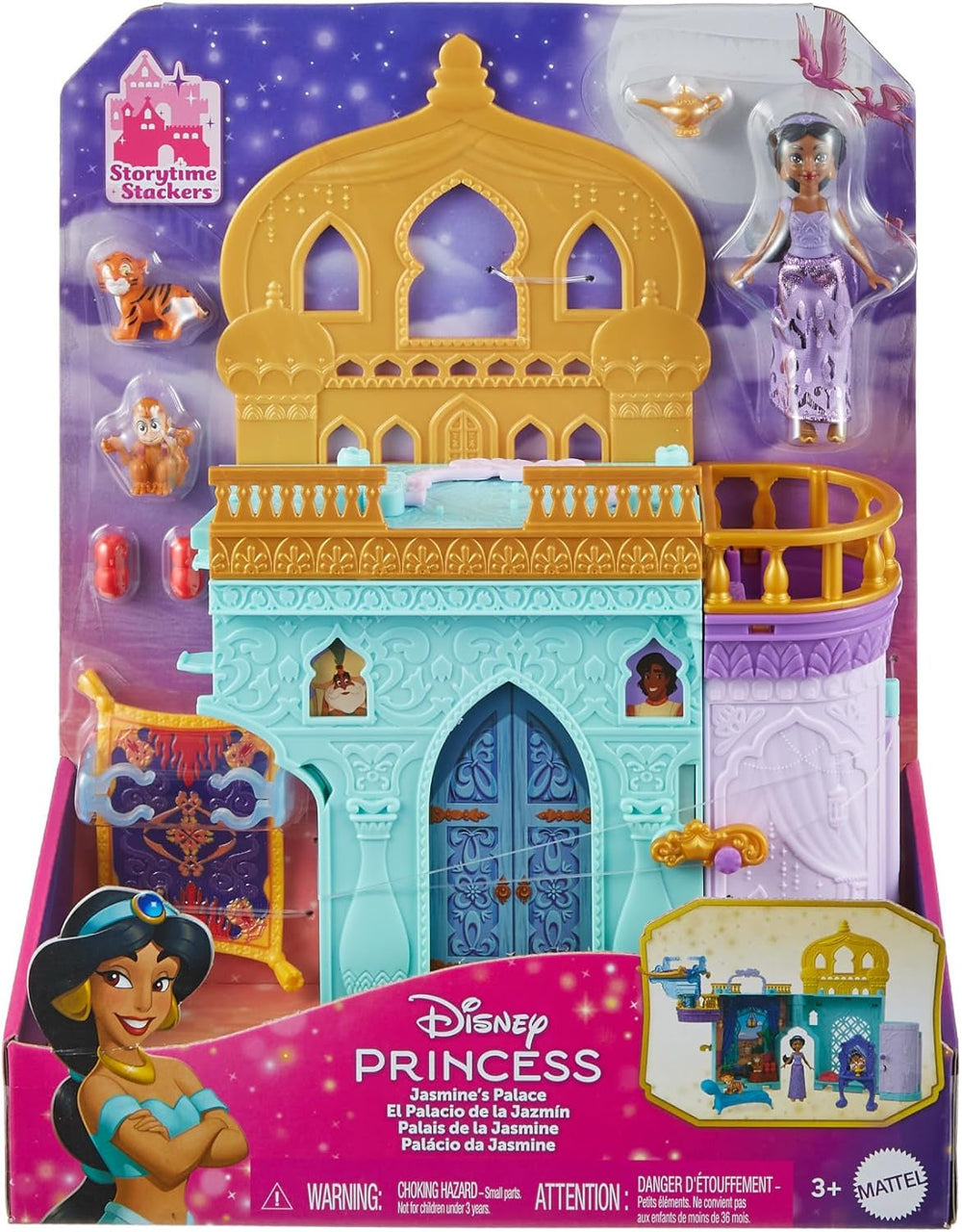 Mattel Disney Princess Toy, Jasmin's Stacking Castle Dollhouse Playset With Little Doll, 2 Friends And 7 Pieces, Inspired By The Disney Movie, Travel Toys And Gifts For Kids, HLW93 Papusi Naty Shop