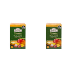 Ahmad Tea - Mango &amp; Lychee - Ceai verde cu mango și litchi - Cu bucăți de fructe - Plicuri de ceai ambalate individual, cu aromă sigilată, cu 2 g de ceai per porție - 20 de pliculețe de ceai cu bandă (pachet cu 2)