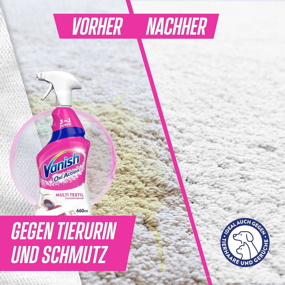 Vanish Oxi Action Multi - Textile Stain Remover Spray - 660 ml - Detergent textil pentru covoare și tapițerie - împotriva murdăriei și mirosului de urină Naty Shop