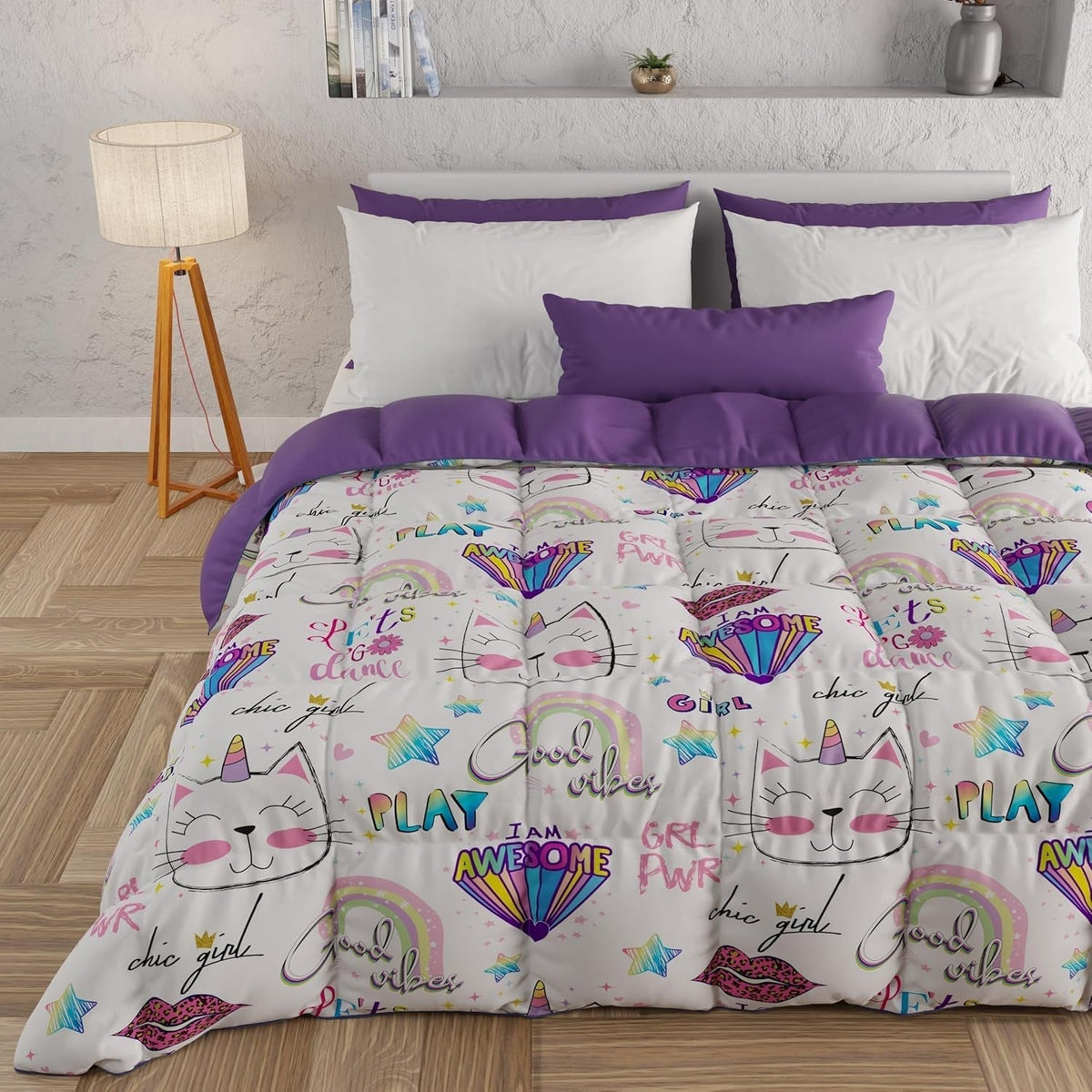 PETTI Artigiani Italiani - Vinterdyne, vinterdyne, dobbeltsidet, monofarvet og digitalt tryk, 100% hypoallergen mikrofiber, lavet i Italien Dyner og dyner Naty Shop Pigekillinger 160 X 190 Cm