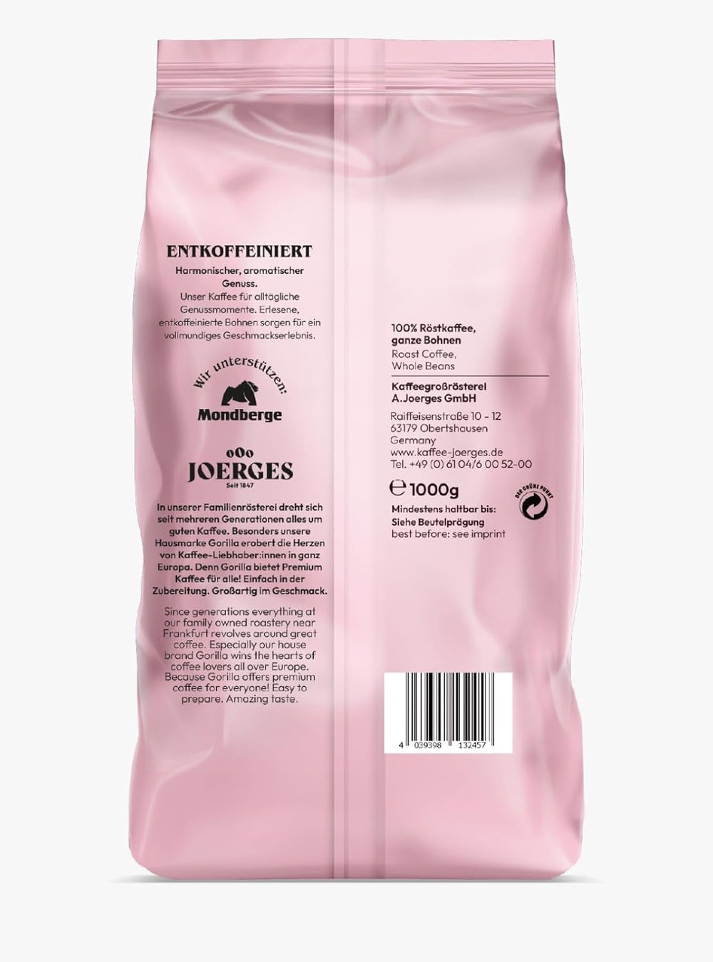Espresso GORILLA 1000g decofeinizat, boabe întregi