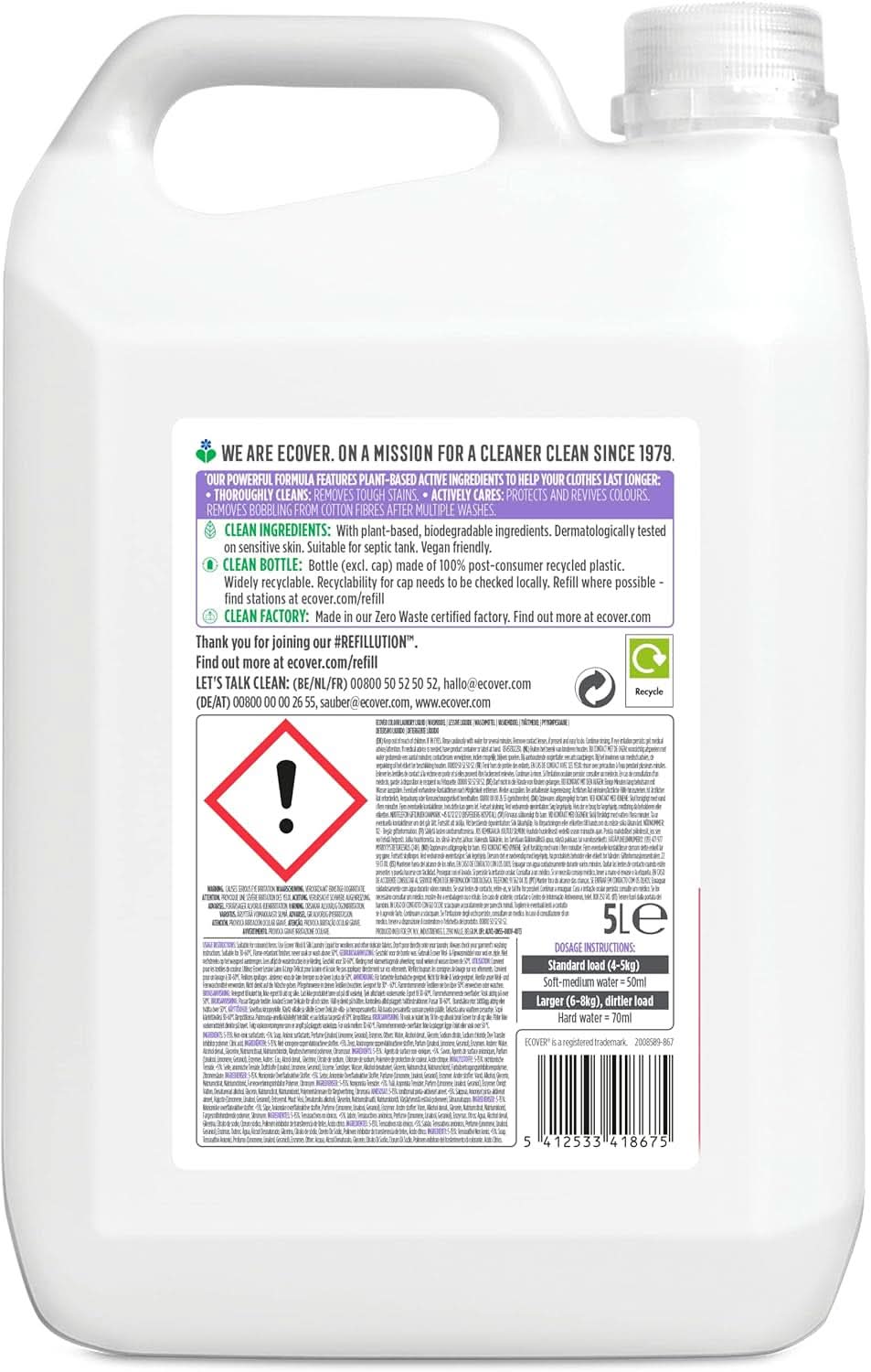 Detergent de rufe Ecover Color Apple Blossom & Freesia, Detergent lichid cu ingrediente pe bază de plante pentru păstrarea și protejarea hainelor Naty Shop