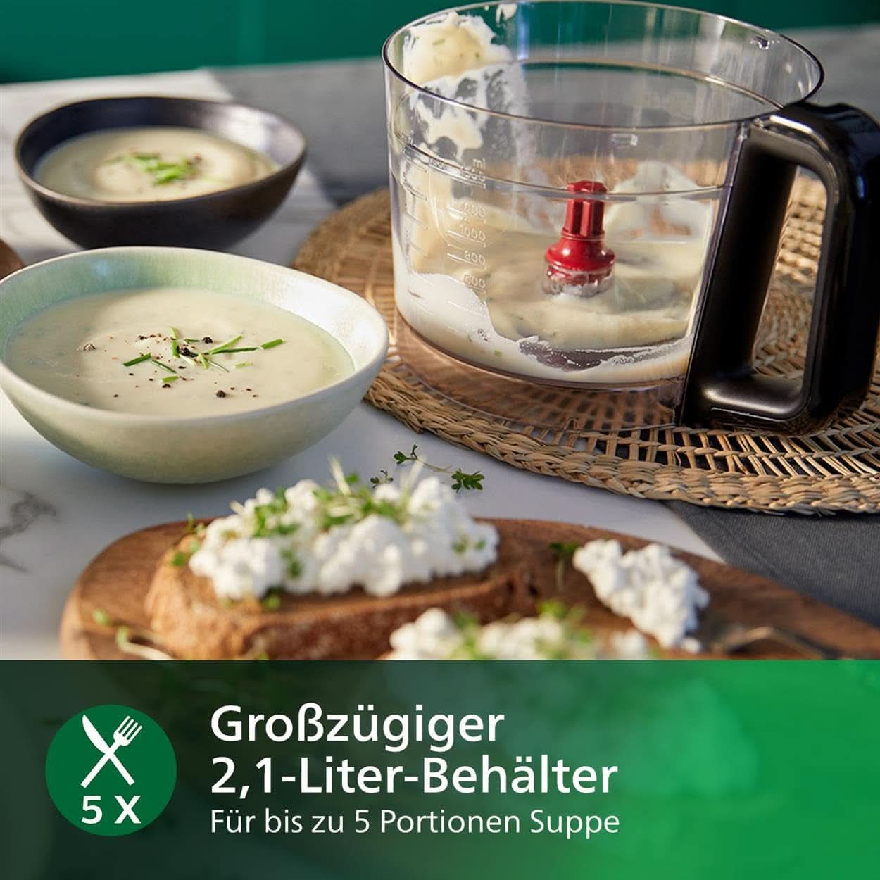 Philips Kompakte Küchenmaschine – 850W, 31 Funktioner, 2,1-Liter-Behälter, Powerchop, Edelstahlklinge (HR7530/10) Køkken Naty Shop