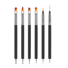 6 Stück Doppel-Ende Nagel Pinsel, Nageldesign Pinsel, Doppel-Ende Nail Art Pinsel Kit Professionelle Maniküre Werkzeuge Kit（Schwarz）