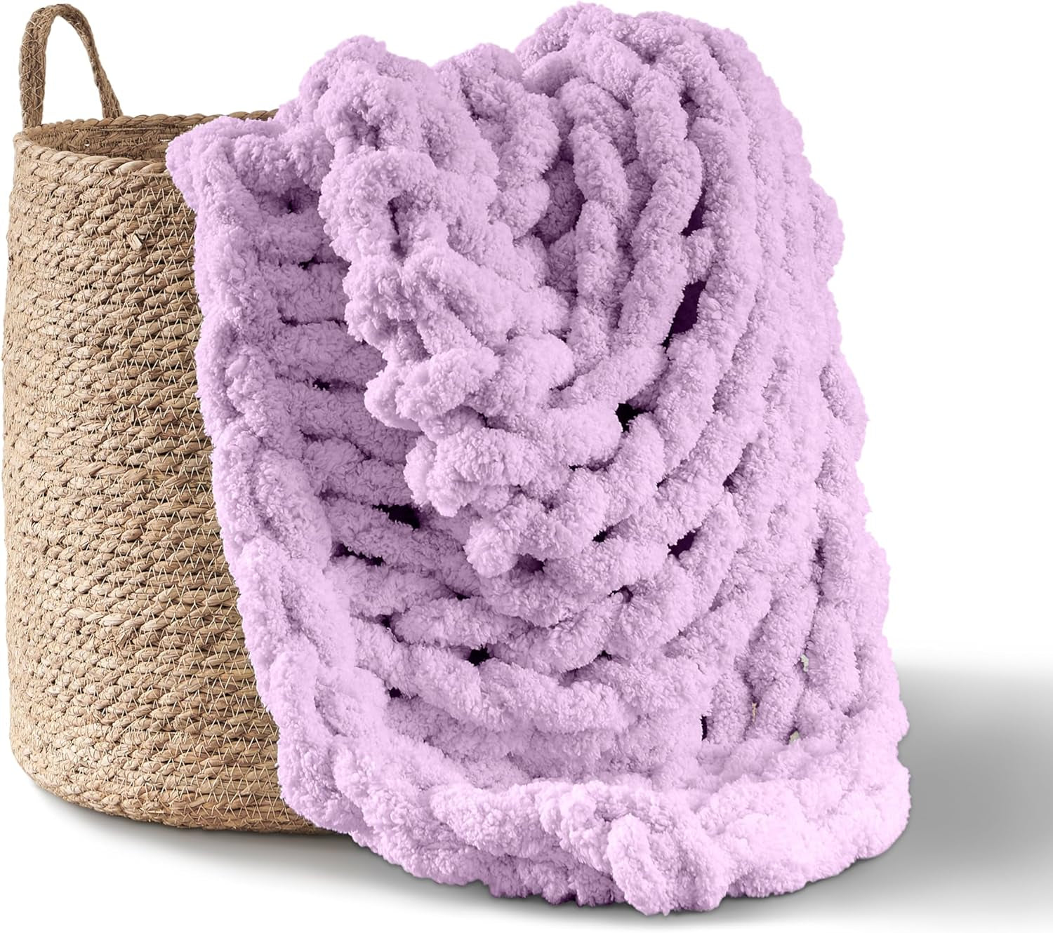 Chunky strikket tæppe, plaid, 100% håndstrikket med jumbo chenille garn (127 X 152,4 Cm, lilla grå) Adyrescia Purple Senge og dyner 50 "X60"