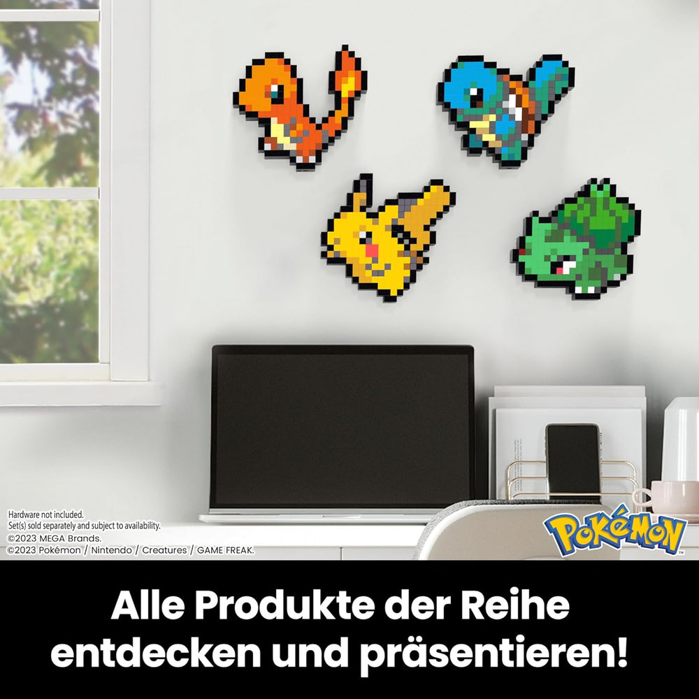MEGA Pokémon Schiggy - sammenbygget figur i retro-look, Pixel Art, 15 cm stor, inklusive Basis zur Wallmontage, for Erwachsen og erfahren Sammler, HTH77