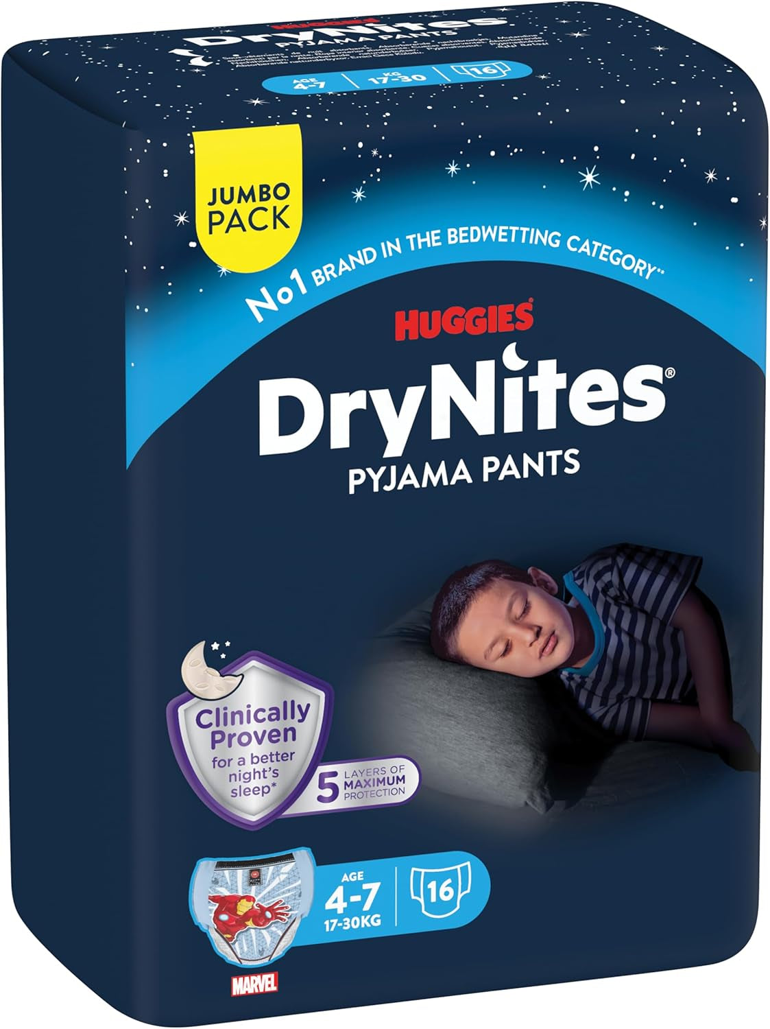 DryNites Absorberende sengevædningsbleer til drenge 4-7 år (17-30 kg), Jumbo månedlig pakke, 64