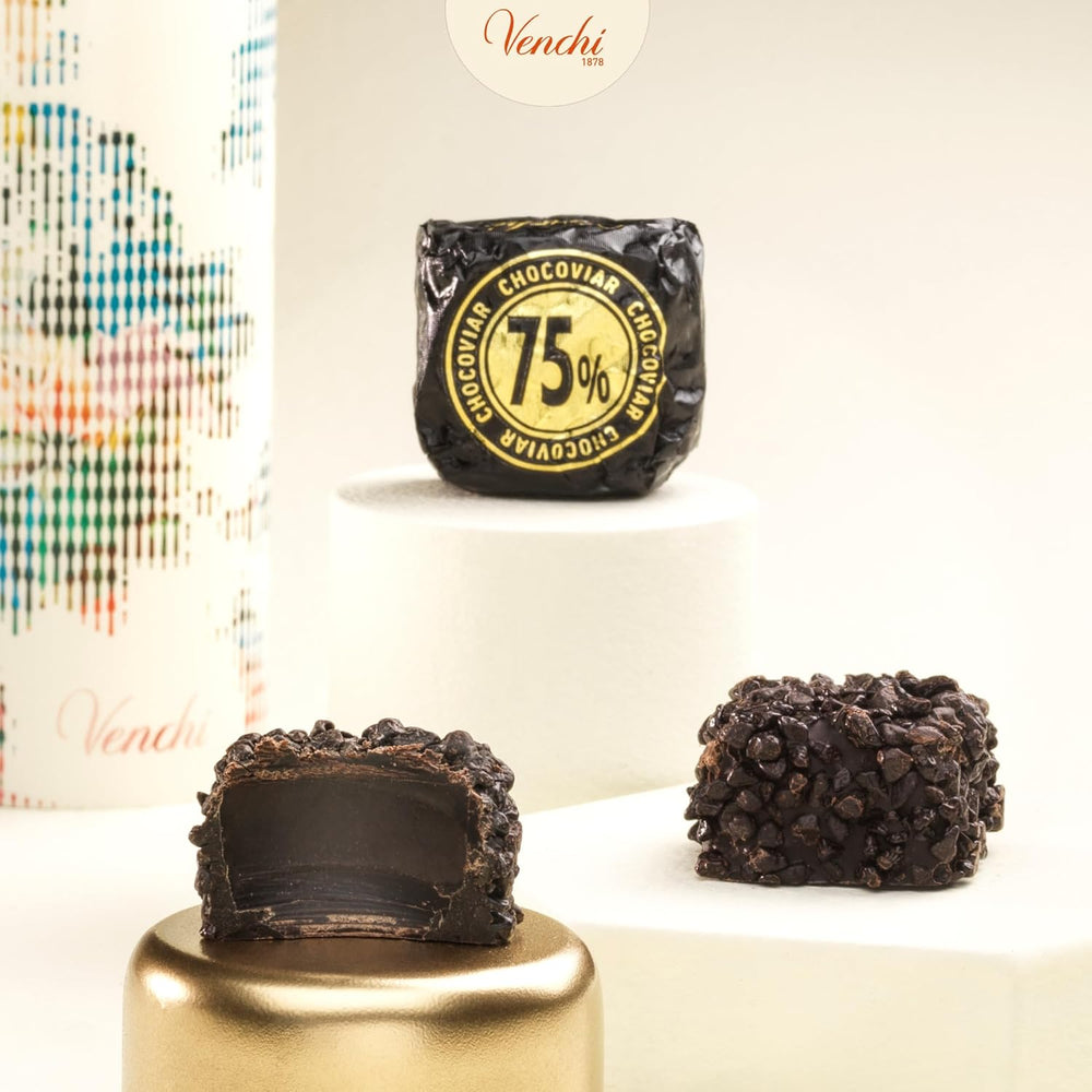 Venchi - Chocoviar terninger 75% - Praliner med "Cuor di Cacao" fyld, ekstra mørk chokolade og Chocoviar granulat 75% - 1 kg bulk pakke - Vegansk - Glutenfri