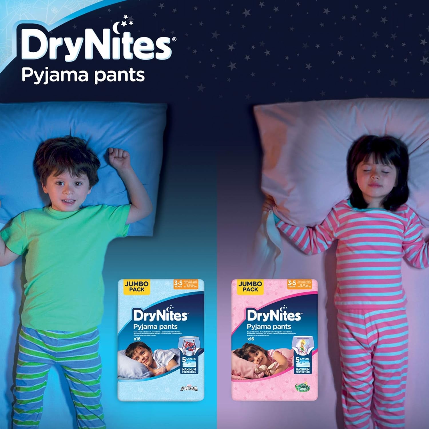 DryNites Pyjamasbukser til piger 3-5 år 1 pakke (1 x 16 stk.)