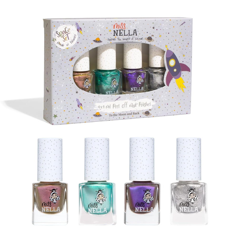 Miss Nella Magic Collection 4-delt glitter neglelaksæt: Pink, rød, guld og blå, special aftagelig neglelak til børn, ikke-giftig, vandbaseret, lugtfri