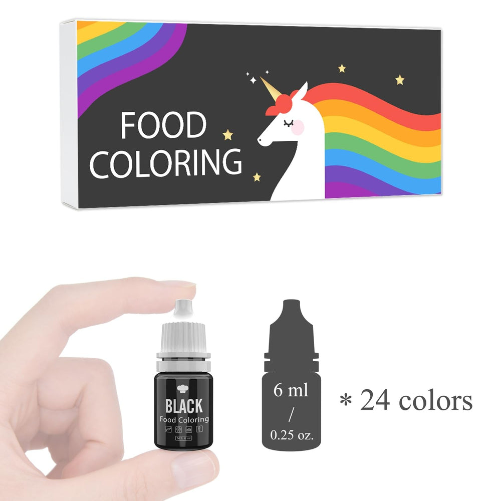Colorant alimentar - 24 de coloranți alimentari vibranți pentru copt, decorarea torturilor, glazură, fursecuri, fondant și macaroane - Colorant alimentar lichid pentru fabricarea săpunului și meșteșuguri - 24 x 6ml