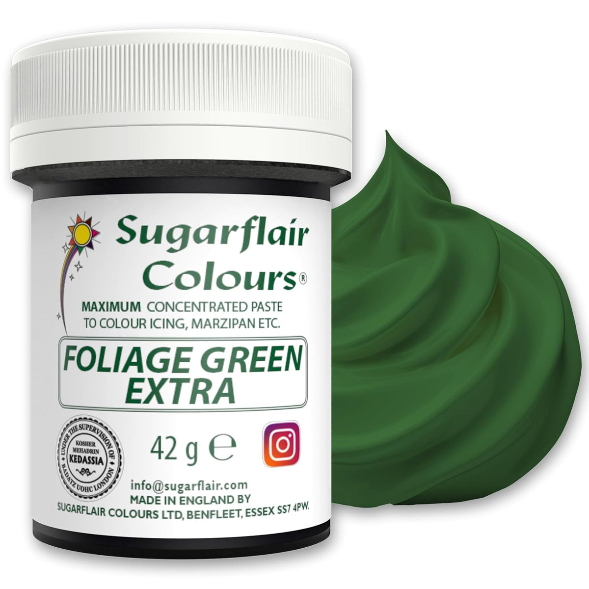 Colorant alimentar Sugarflair Max Concentrated Foliage Green, colorant alimentar foarte concentrat pentru marțipan și fondant, colorant pastă Max Concentrate - 42 g