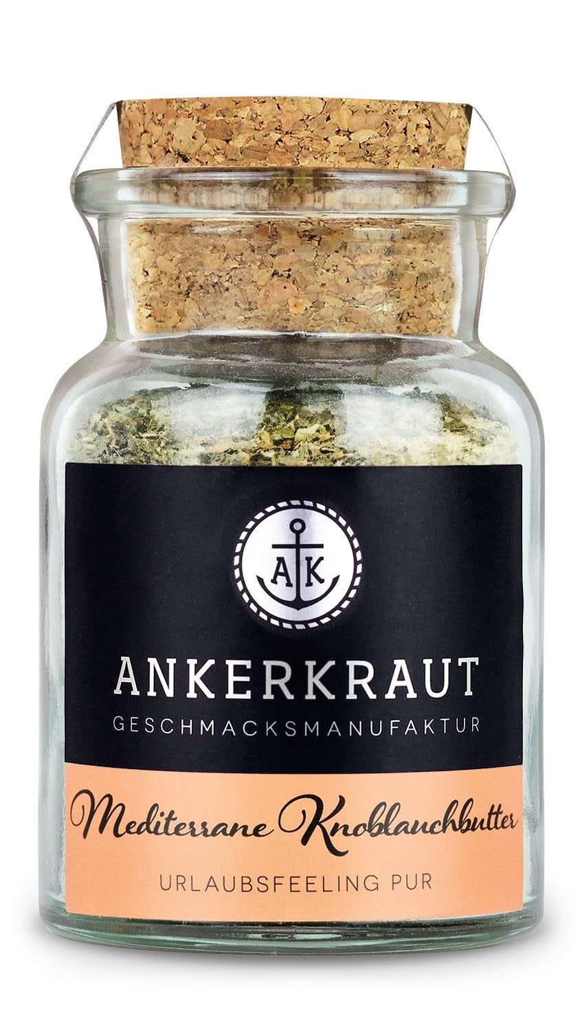 Ankerkraut Mediterranean Knoblauchbutter Gewürz, 85g i korkglas, Zuckerfrei, Würzige Ingredient für Smør, Gaveidé, Grill-Abend med venner og familie, Premium Quality Ohne Gesmackverstärker