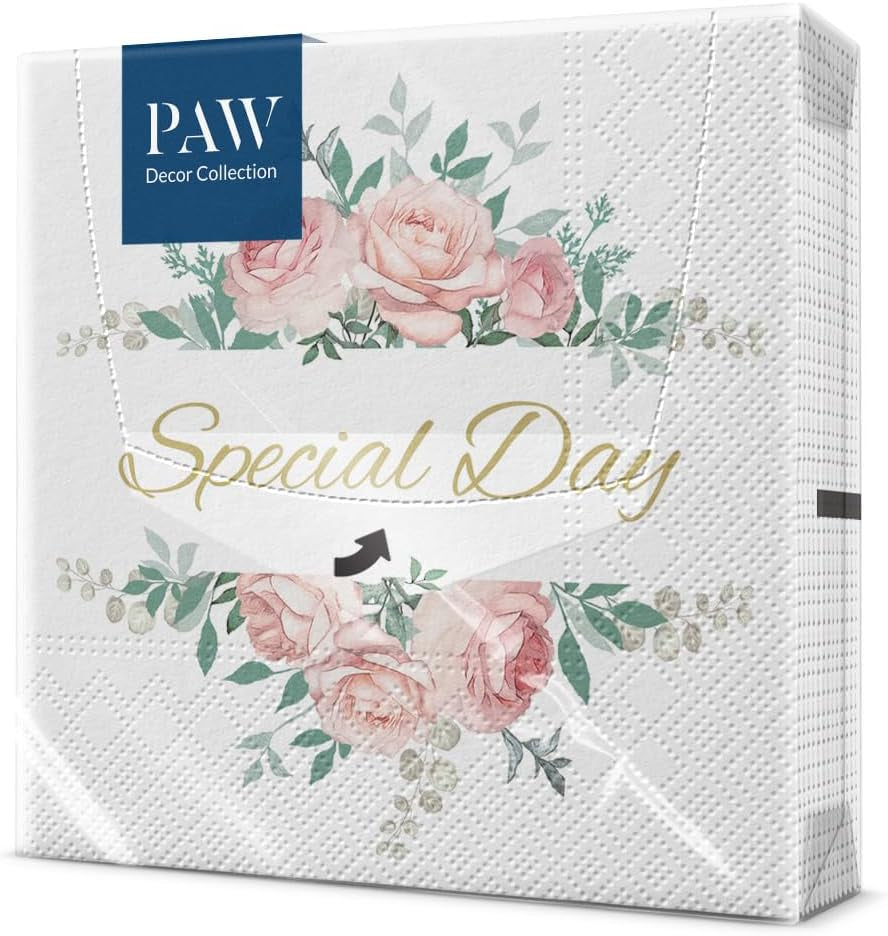 PAW - Șervețele 3 straturi (33 X 33 Cm) I 20 bucăți I Perfect pentru zile de naștere, petreceri, nunți, comuniuni și sărbători I Decorațiuni de masă Șervețele de hârtie colorate - ierburi I aromă de ierburi