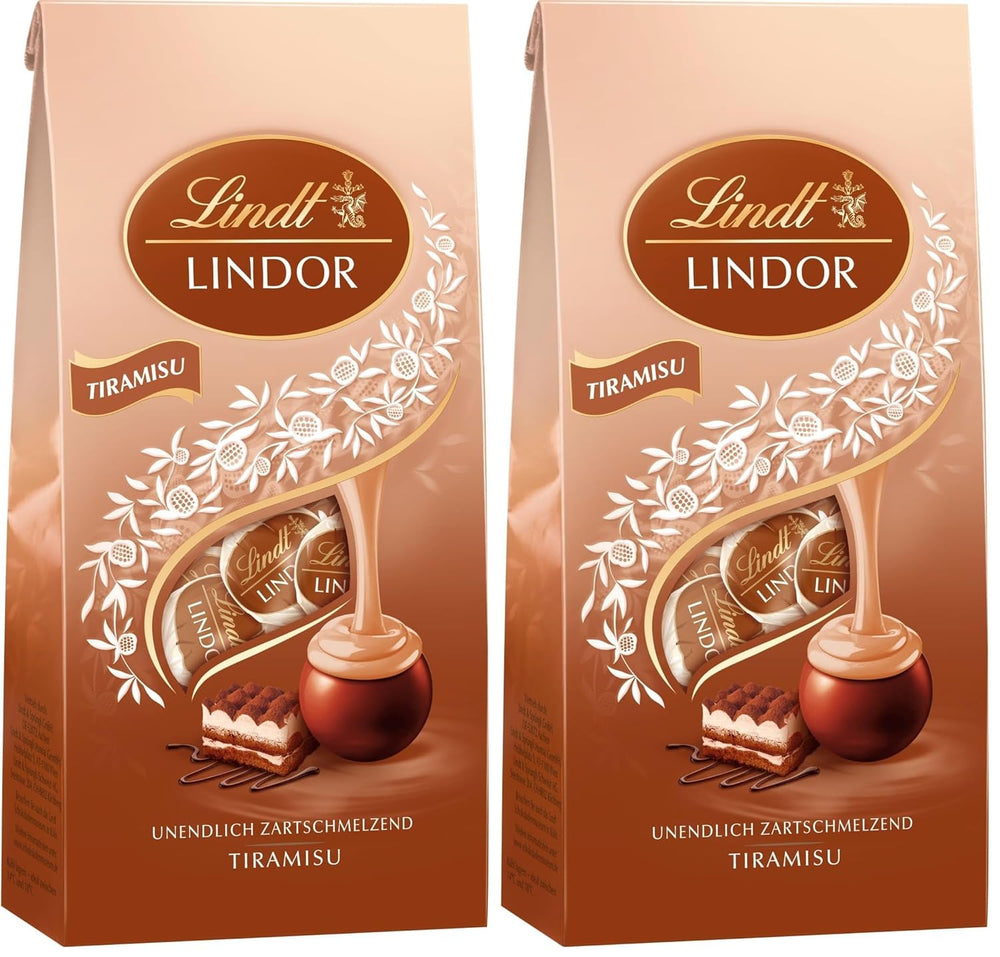 Lindt Chokolade | LINDOR Tiramisu Taske | 137g | 11 mælkechokoladekugler med smelte-i-mund-tiramisufyld | Gave af chokolade