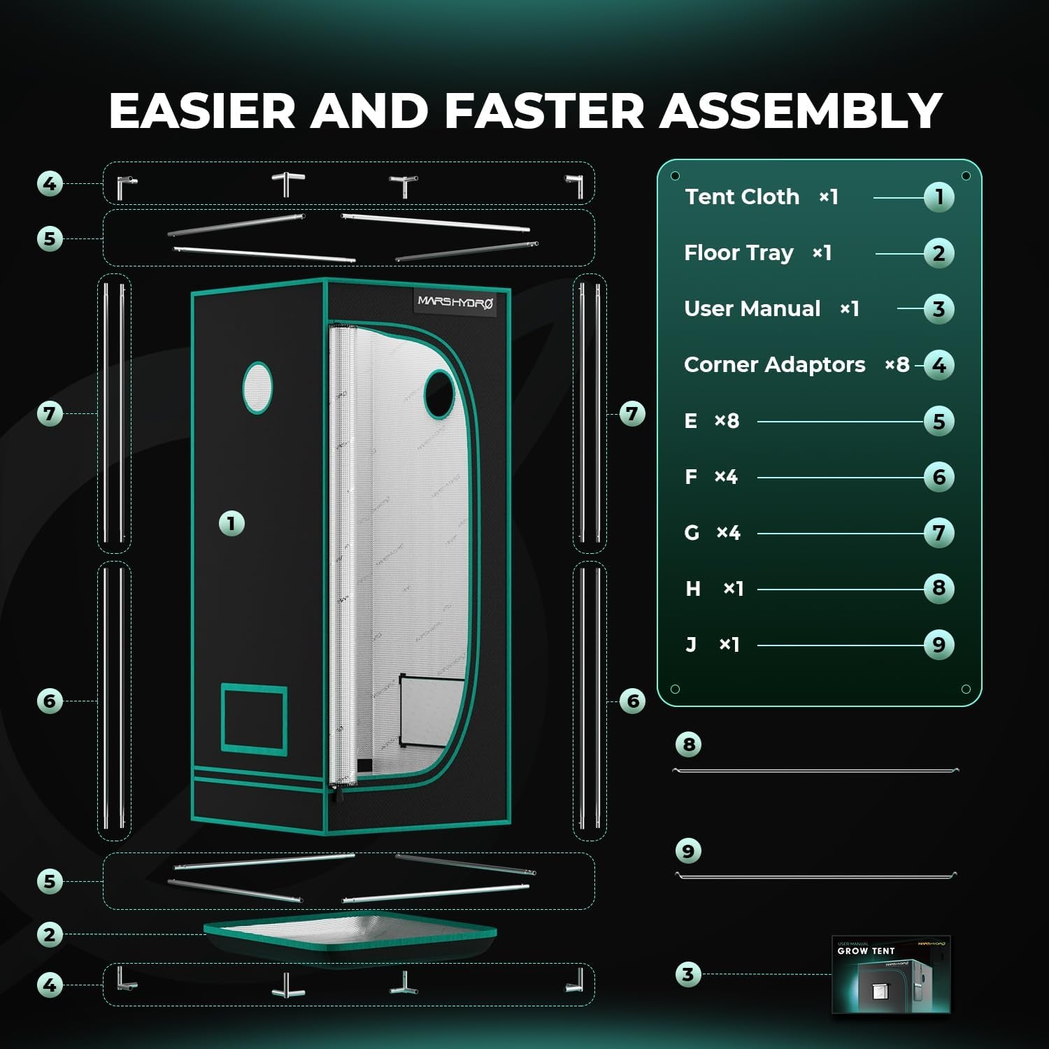 MARS HYDRO Grow Telt 60x60x140cm, Indendørs Grow Telt, Reflekterende Mylar Grow Telte til Hydroponics, Aftagelig bundbakke til plantedyrkningsplads
