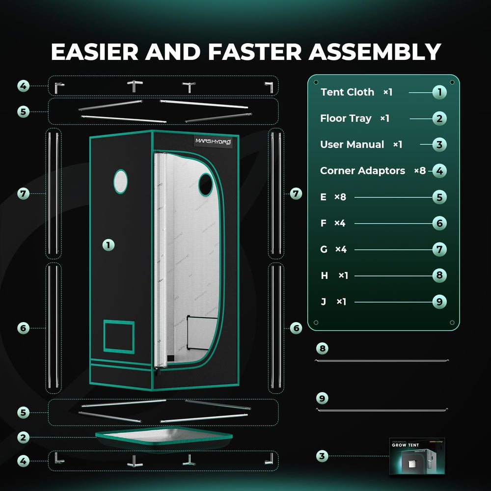 MARS HYDRO Grow Telt 60x60x140cm, Indendørs Grow Telt, Reflekterende Mylar Grow Telte til Hydroponics, Aftagelig bundbakke til plantedyrkningsplads