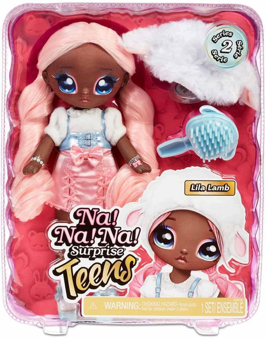 N/A! N/A! N/A! SurpriseTeens Modepuppe - Sammlerpuppe - 28 cm blød Stoffpuppe, inspireret af Får - Med pink hår - Lila Lamb