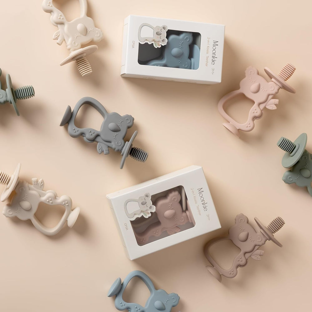 Jucărie de dentiție Moonkie din silicon fără BPA, periuță de dinți pentru bebeluși cu ventuză și rotire la 360°, ideală pentru bebelușii de 6-12 luni