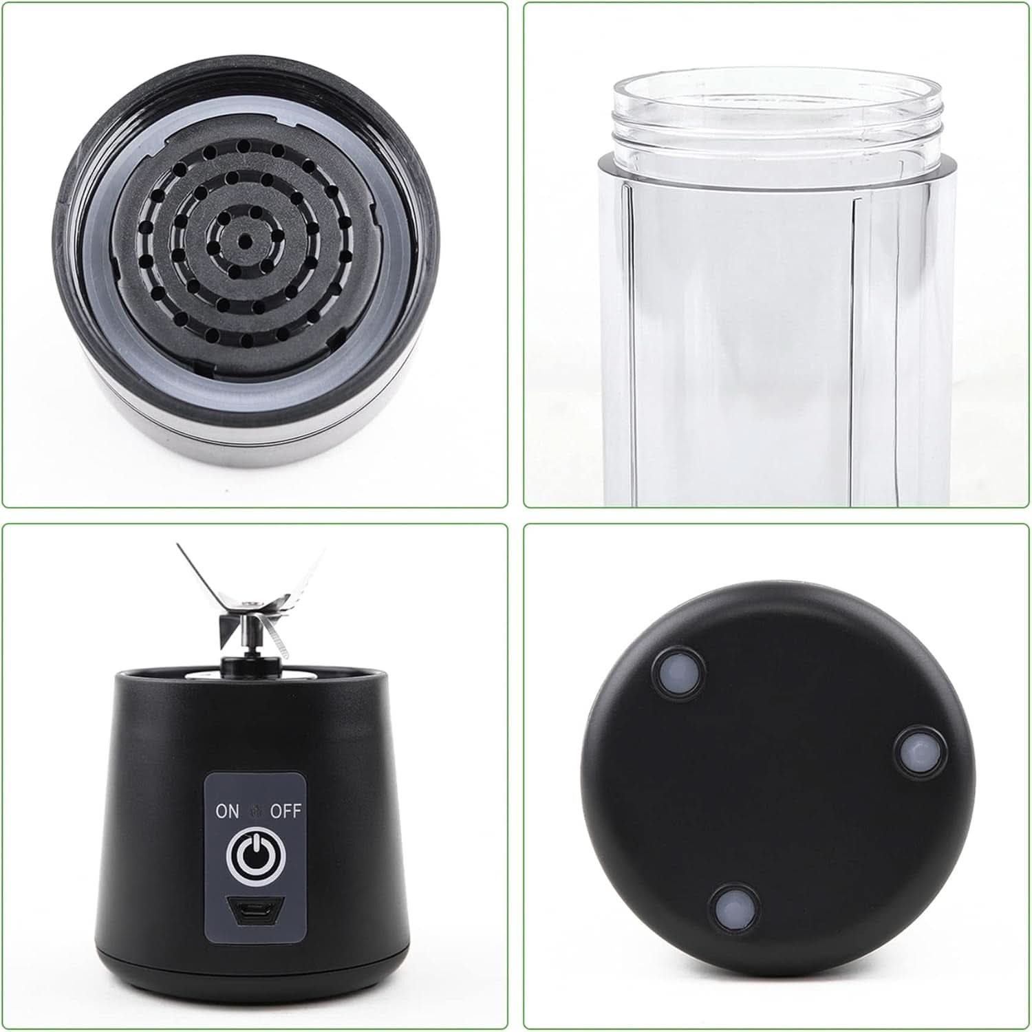 Mixer Smoothie Maker Tragbarer Entsafter: 380Ml Standmixer Persönlicher Shaker Proteinshake Mit 6 Edelstahlmesser Tragbar-Bpa-Freie Mit Usb-Mixbecher Für Shakes,Saftoutdoor,Schwarz Bucatarie Naty Shop