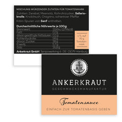 Ankerkraut Tomatensauce, til Pasta, Spaghetti, Tortellini og Klassiker aus Italien, Lecker zu Hause cochen, Mischung würzender Ingrediens für Tomatenmark, 100 g i korkglas