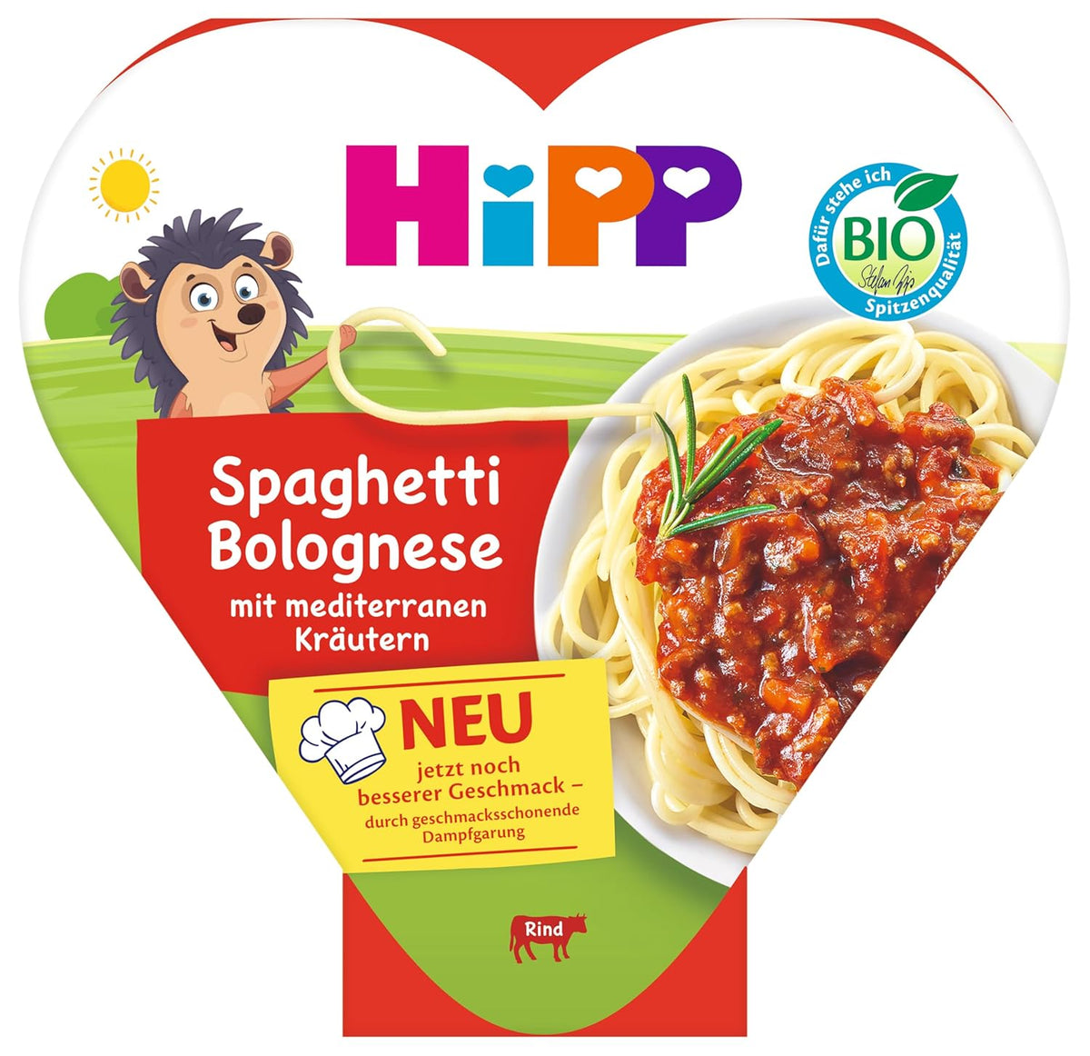 HiPP økologisk Spaghetti Bolognese med middelhavsurter (6 x 250 g), velegnet til børn fra 1 år, let dampet, krydret til børn, økologisk kvalitet
