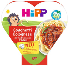 HiPP økologisk Spaghetti Bolognese med middelhavsurter (6 x 250 g), velegnet til børn fra 1 år, let dampet, krydret til børn, økologisk kvalitet