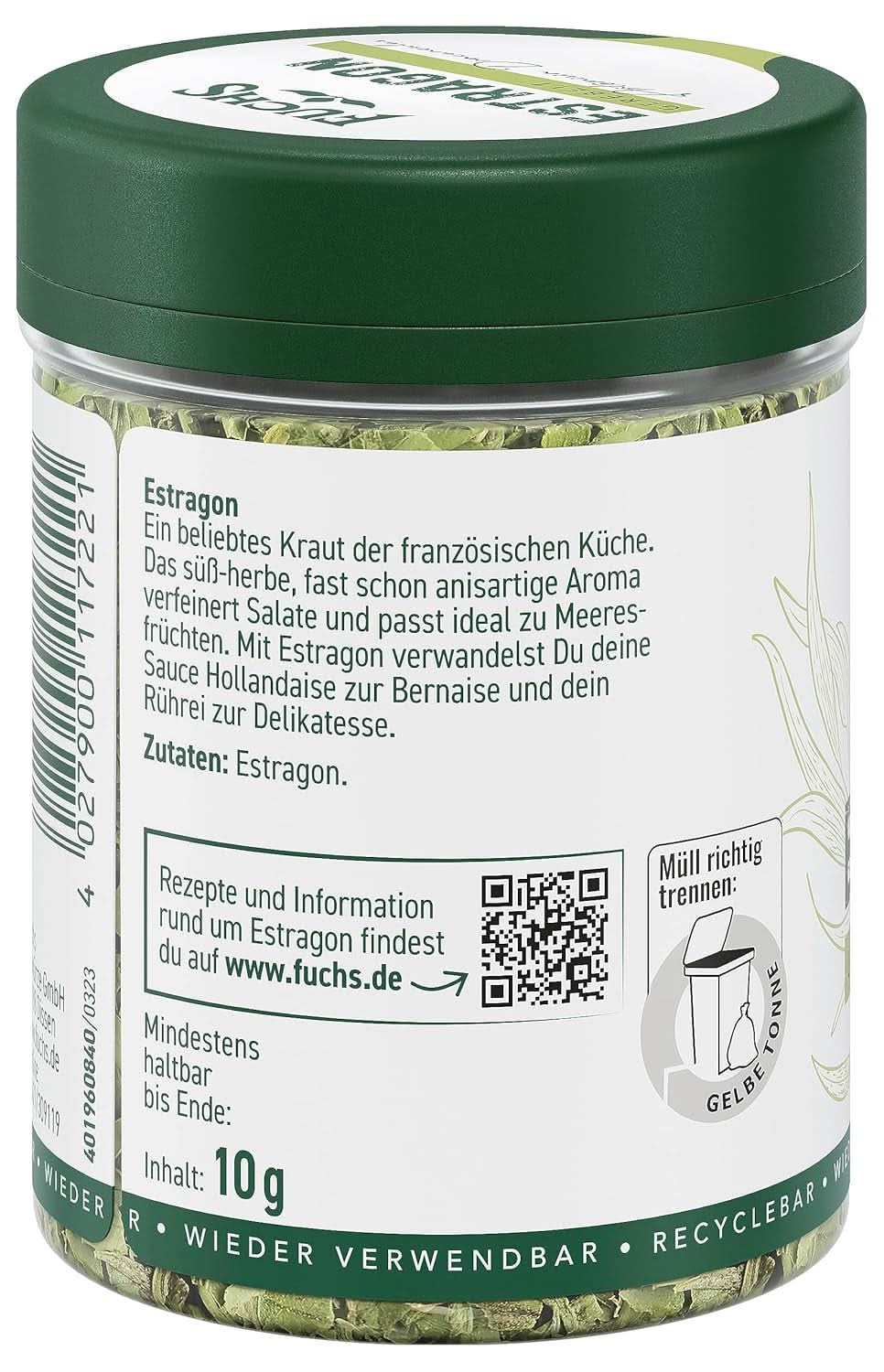 Fuchs, estragon, franske krydderurter til raffinering af salater eller Hollandaise sauce, 10 gram Condimente Naty Shop