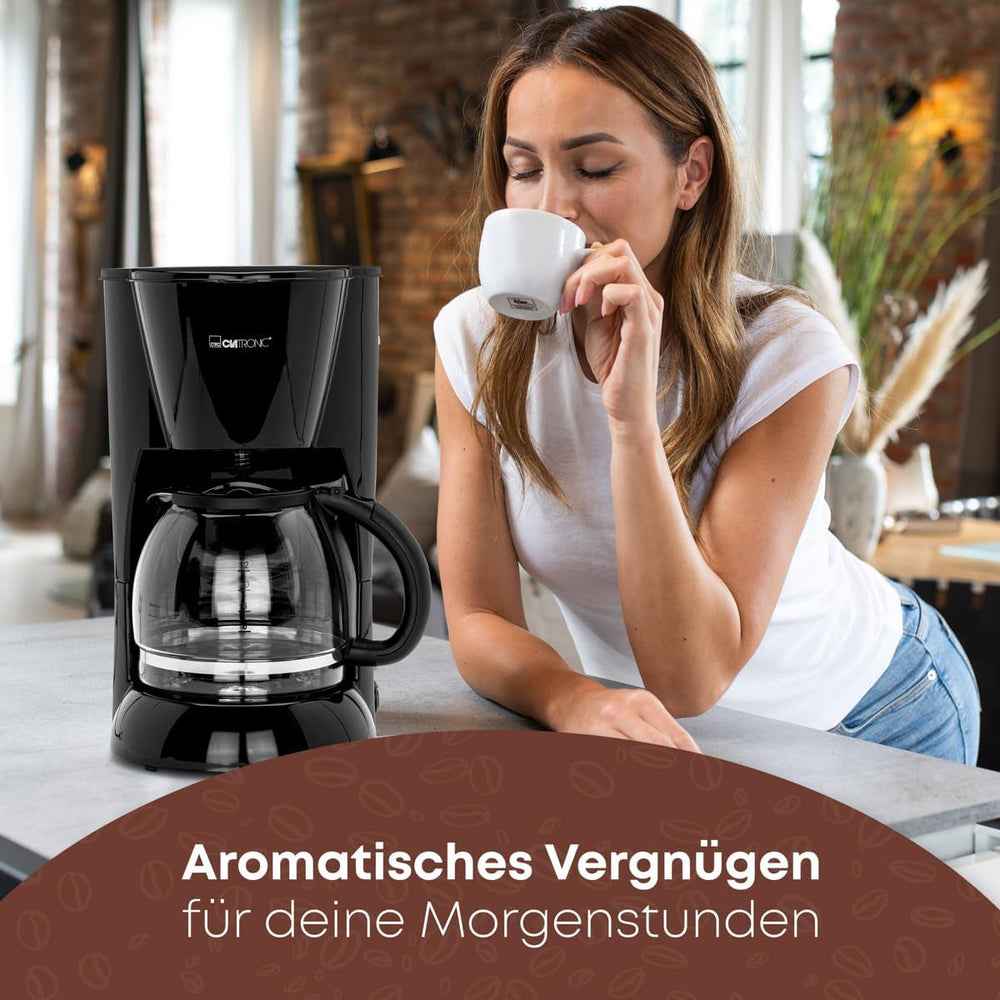 Espressor Clatronic® | Espressor automat pentru 12-14 cești (aprox. 1,5 litri) | Espressor cu filtru și sistem anti-picurare | 900W | Espressor KA 3473 Negru