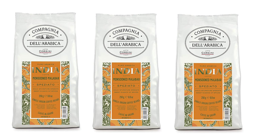 Caffè Corsini - Cafea boabe 3 X 250 grame, Compagnia Dell'Arabica, diverse arome, origine unică, total 750G Cafea Naty Shop India Boabe de cafea
