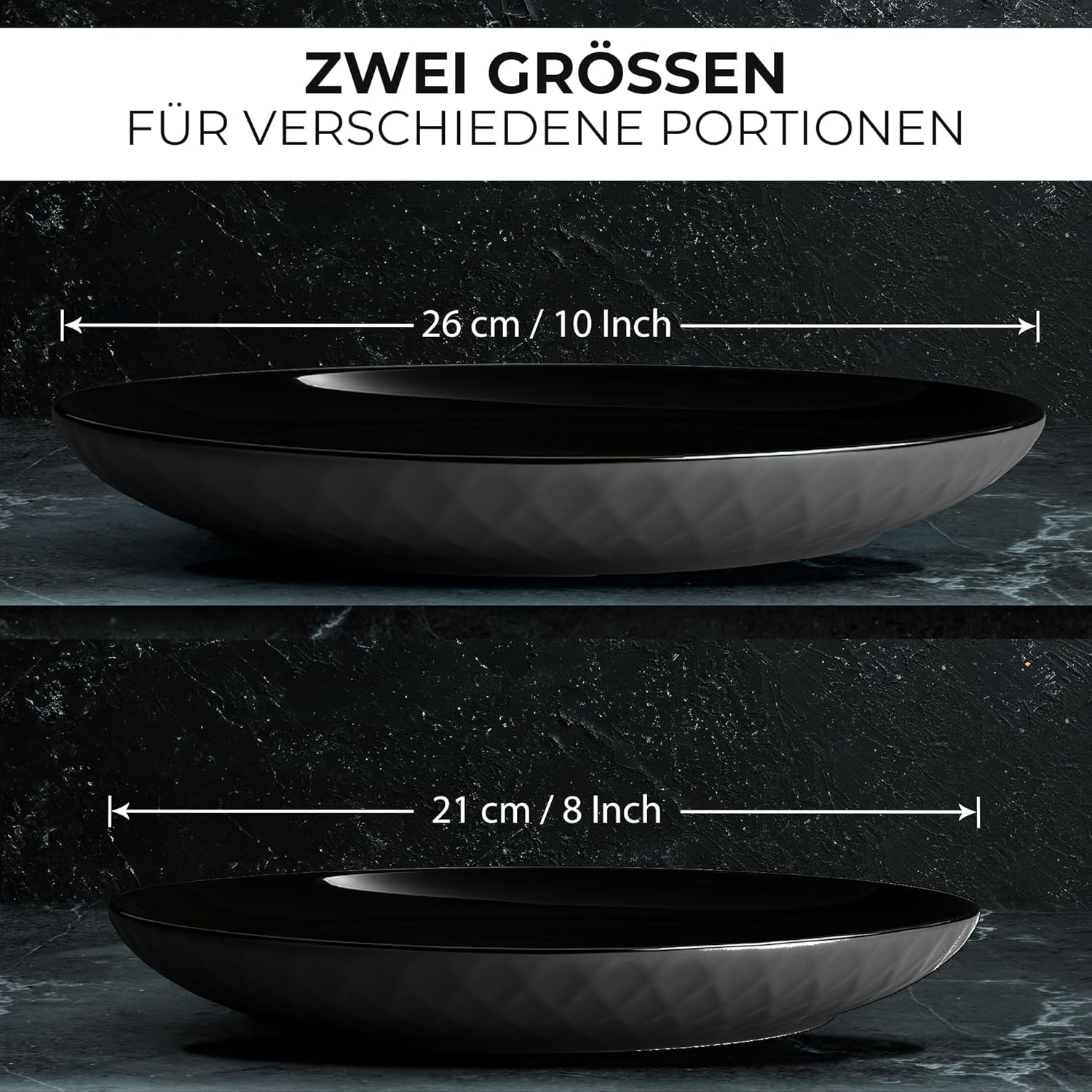 MIAMIO - Set de veselă/farfurii ceramice moderne, format din 6 piese, pentru 6 persoane - Colecția Palmanova (Negru, Farfurii mari (6x))