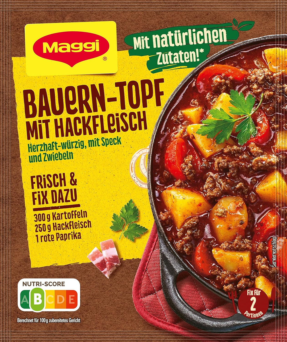 MAGGI Fix für Bauern-Topf mit Minkfleisch, Würzmischung, mit natürliche Ingredient*, for 2 Portions, 1er Pack (1 x 39g)