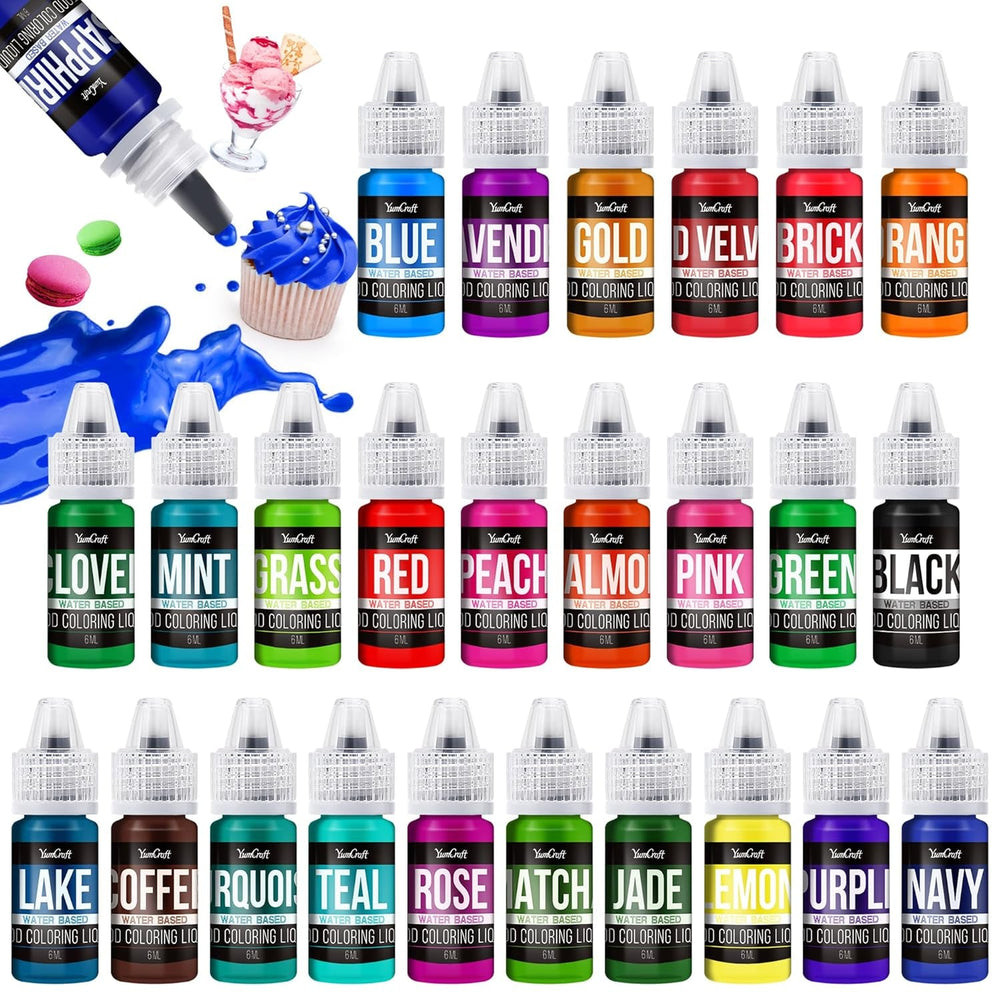 Colorant alimentar - 20 de culori colorant alimentar lichid foarte concentrat pentru prăjituri, copt, ouă de Paște, băuturi - colorant alimentar fără zahăr pentru fondant, glazură, slime, decorare tort - 10 ml fiecare