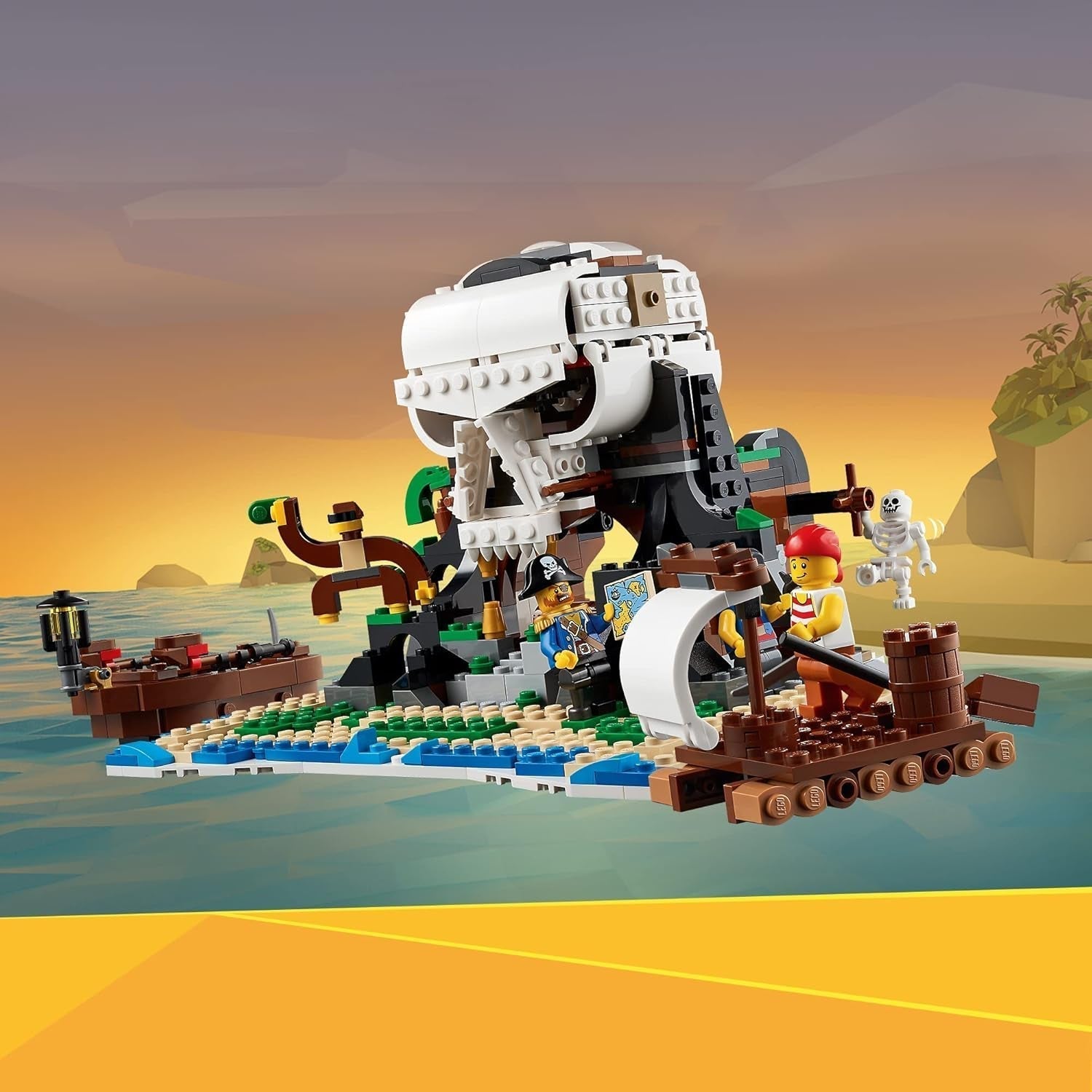 Set navă pirat LEGO Creator 3 în 1, jucărie cu 3 opțiuni de construcție, construiește o tavernă pirat sau o insulă pirat cu craniu, include 3 minifigurine pentru aventuri de rol 31109 Seturi de constructie Besuche den LEGO-Store