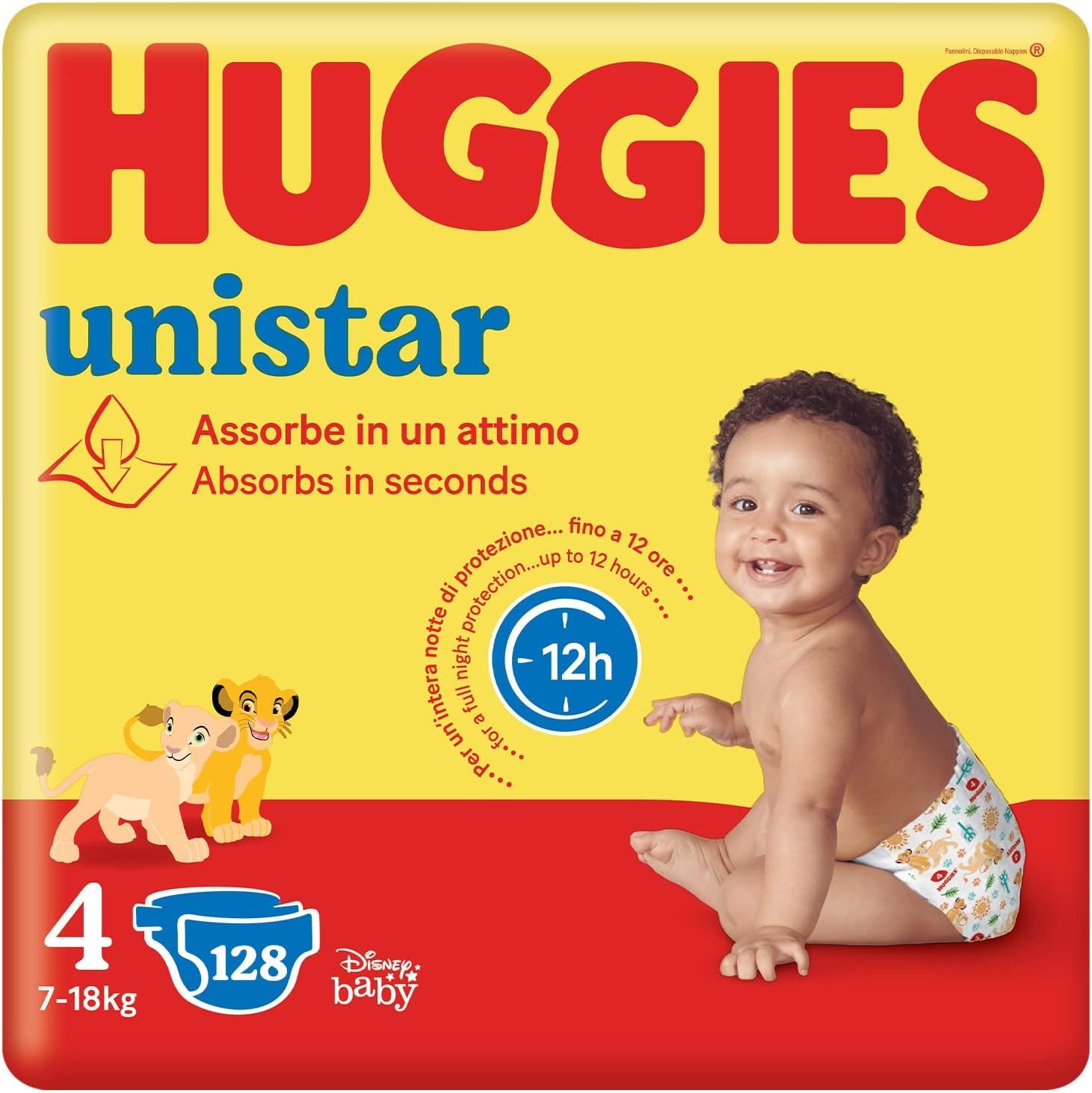 Huggies Unistar bleer, størrelse 4 (7-14 kg), pakke med 128 bleer (basic)
