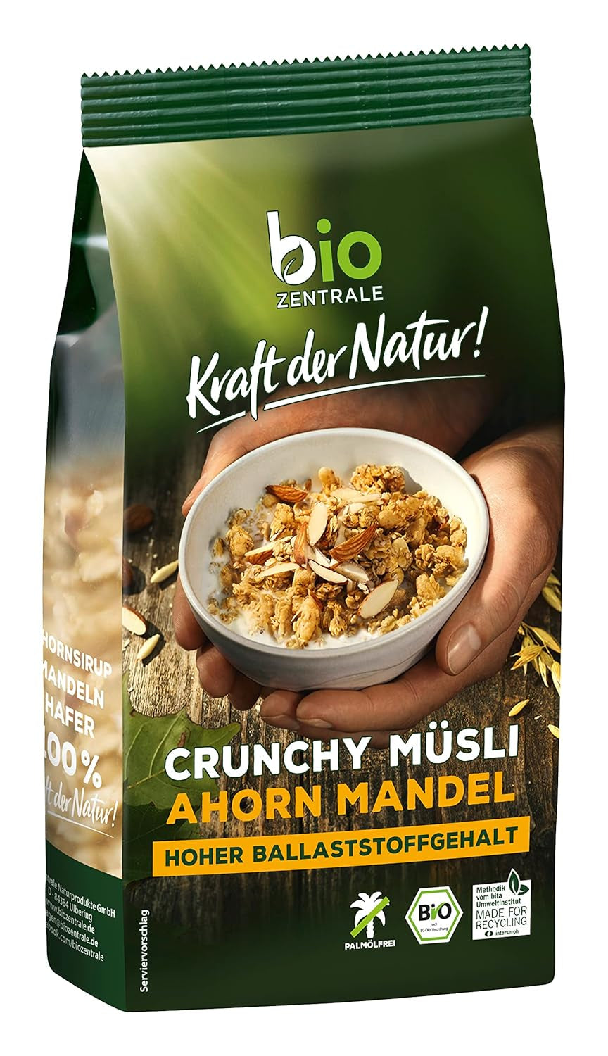 Sprød müsli med bær Biozentrale | 375 g økologisk müsli | Ideel til morgenmad og din kop takeaway müsli | Et alternativ til müslibarer