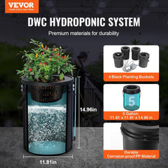 VEVOR DWC Hydroponic Grow System Dryp Pot Kit Hydroponic Grow Systems Dybvandsdyrkning 4 20L spande med luftpumpe Luftsten og vandstandsindikator til grønne bladgrøntsager