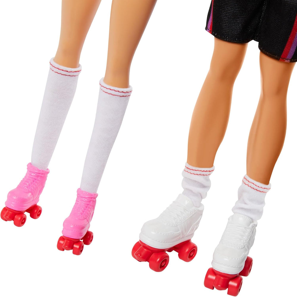 Set Barbie Fashionistas cu 2 păpuși la modă și 6 accesorii, păpuși la modă Barbie și Ken care patinează cu role, figurine de colecție aniversare de 65 de ani, HXK90