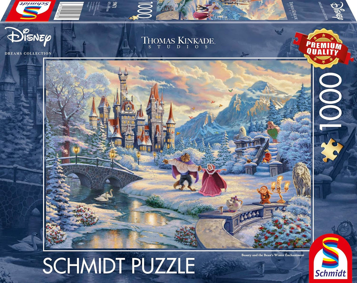 Schmidt Spiele 59671 Thomas Kinkade Disney Skønheden og udyret Magisk vinteraften 1000 brikkers puslespil Naty Shop Single