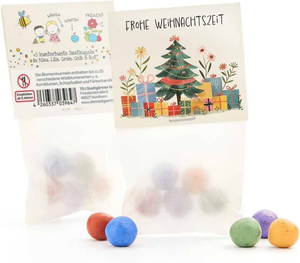 10 X Blumenmurmeln "Frohes Fest" | Kleines Geschenk & Nachhaltiges Mitgebsel Zu Weihnachten | Saatbomben Für Kollegen, Gäste & Kinder | Kleinigkeit Zum Advent, Adventskalender-Füllung Oder Nikolaus