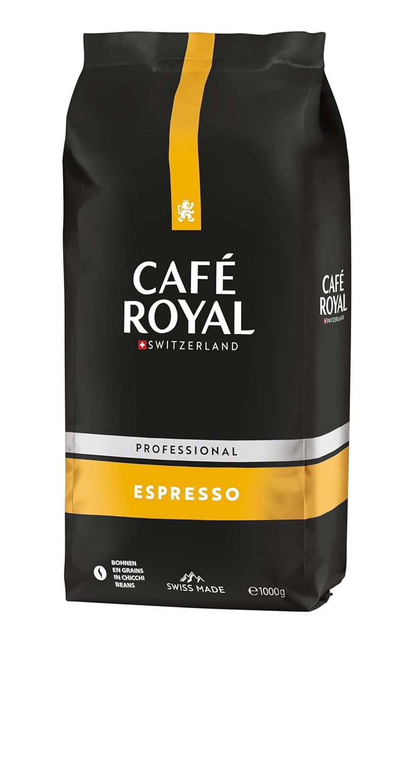 Café Royal Professional Line Espresso – Boabe de cafea pentru espressoare automate, corpolență intensă, prăjire intensă, intensitate 3/5, Rainforest Alliance, 1 kg