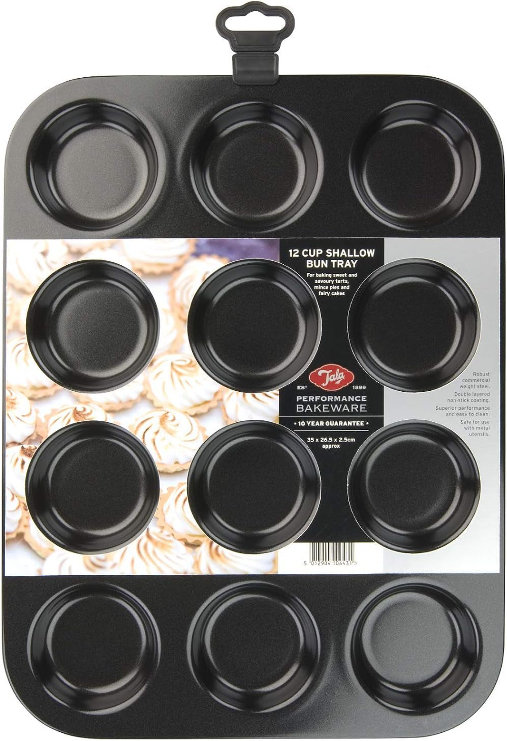 Tala Performance Muffin-Blech, 6 Löcher, Jumbo-Größe, Karbonstahl Von Professioneller Stärke, Mit Antihaftender Eclipse-Beschichtung, Schwarz Forme og bageplader Naty Shop 12 Becher, Flach