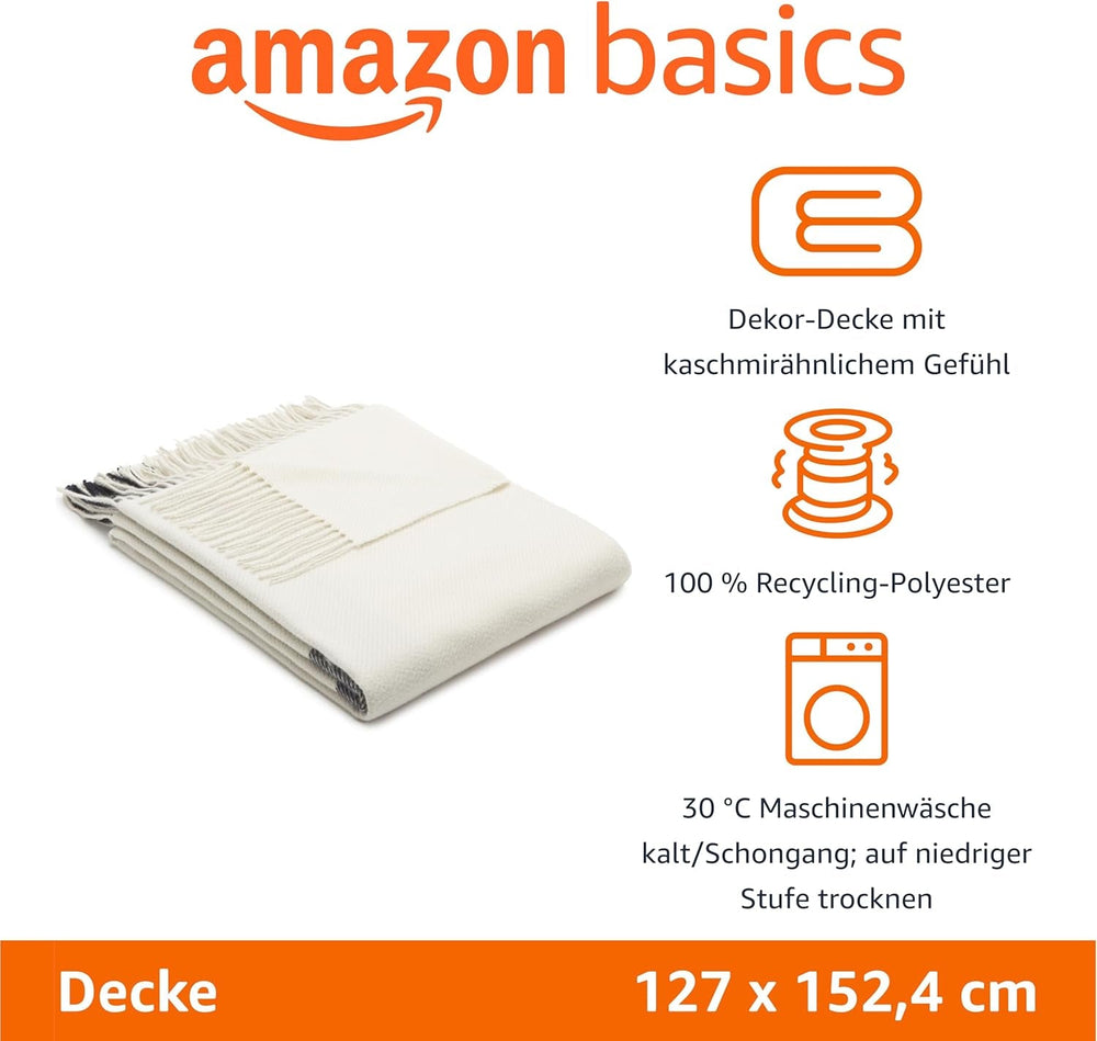 Amazon Basics tæppe, let, genbrugspolyester, Room Decor Hyggeligt tæppe, 127 X 152 Cm, elfenbenshvid med blåt mønster Tjek senge og tæpper Besuche den Amazon Basics-Store