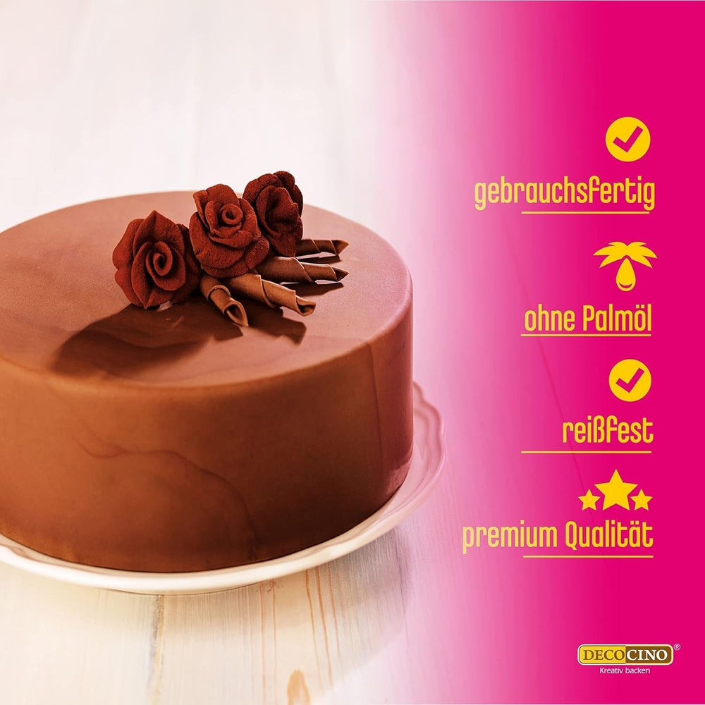 DECOCINO Fondant Schoko – 250 G – Ideel til Verzieren Von Kuchen, Torten, Cupcakes – Palmölfrei & Veganske glasurer og Decor Naty Shop