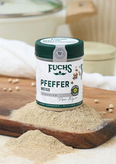 Fuchs Gewürze - Pfeffer weiß gemahlen - Pfeffer aus dem Amazonasgebiet, für helle Saucen, Fisch eller Suppen - naturlige ingredienser - 60 g i wiederverwendbarer, genbrugsbarer Dosis