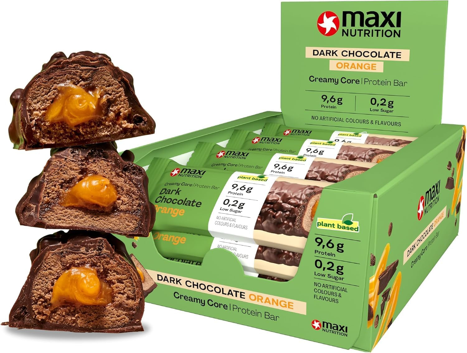 MaxiNutrition Cremet vegansk proteinbar med chokolade, peanuts og karamel 12x45g - vegansk proteinbar, 18% protein, 8,3g pr. bar, lavt sukkerindhold (0,9g), uden tilsat sukker, ingen kunstige smagsstoffer