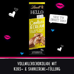 Lindt Hej Småkager & Flødechokolade | Bar 100g | Mælkechokolade med småkager og flødefyld | Chokoladebar | Chokolade gave
