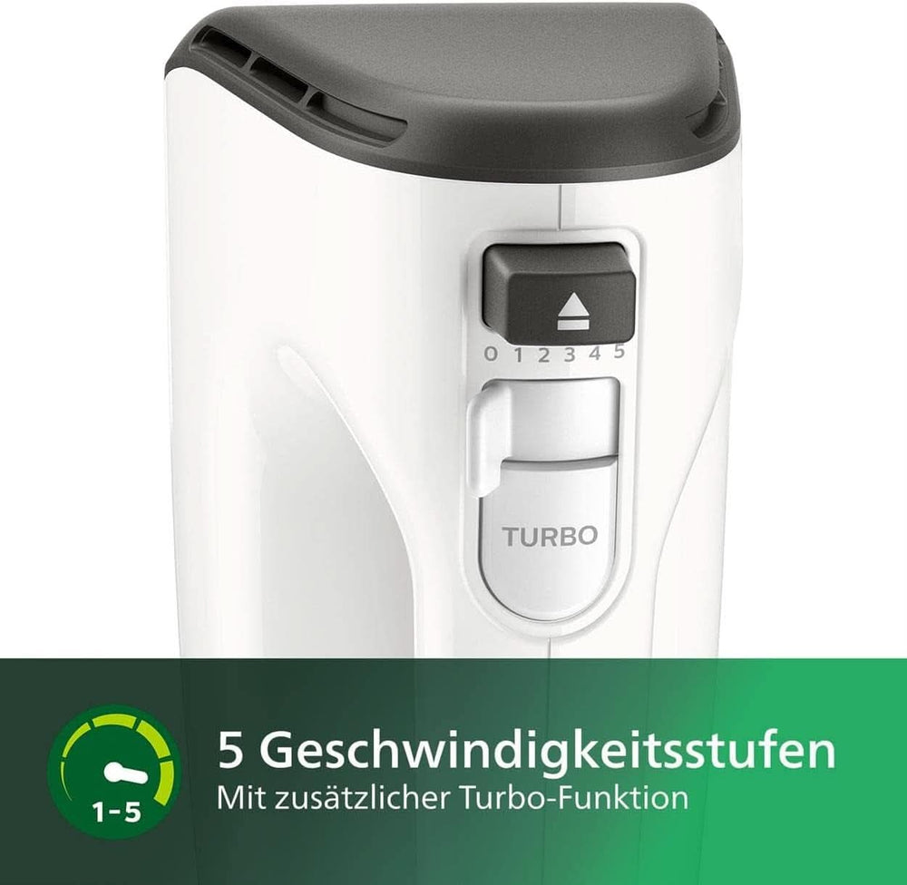 Philips Håndmixer, 450 W, 5 Geschwindigkeiten plus Turbo, Weiß/Grau (HR3741/00) Køkken Naty Shop