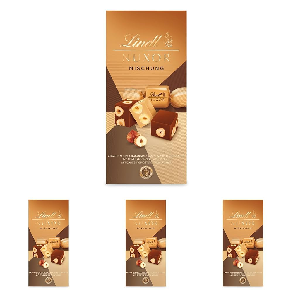 Lindt Chokolade | Bland til pose NUXOR | 103g | Gianduja cremede chokoladeterninger i tre sortimenter med ristede hele hasselnødder | Chokolade gave